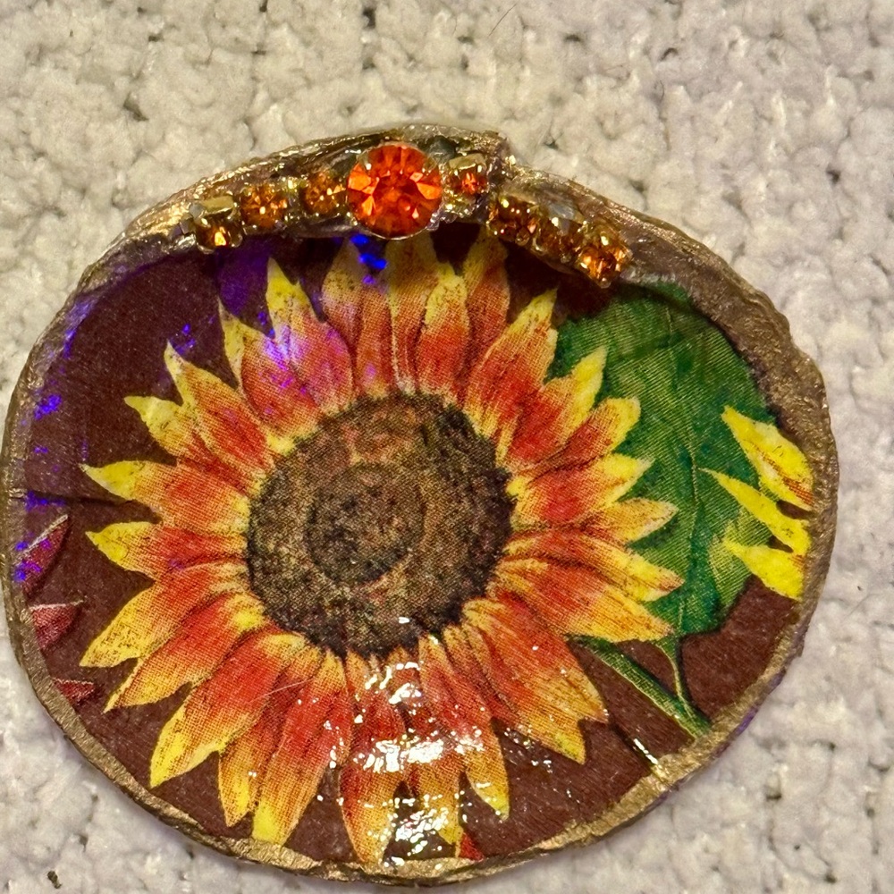 Seashell ring dish Sunflower with Orange Accents
